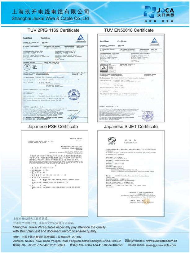 Joca PV cable certification