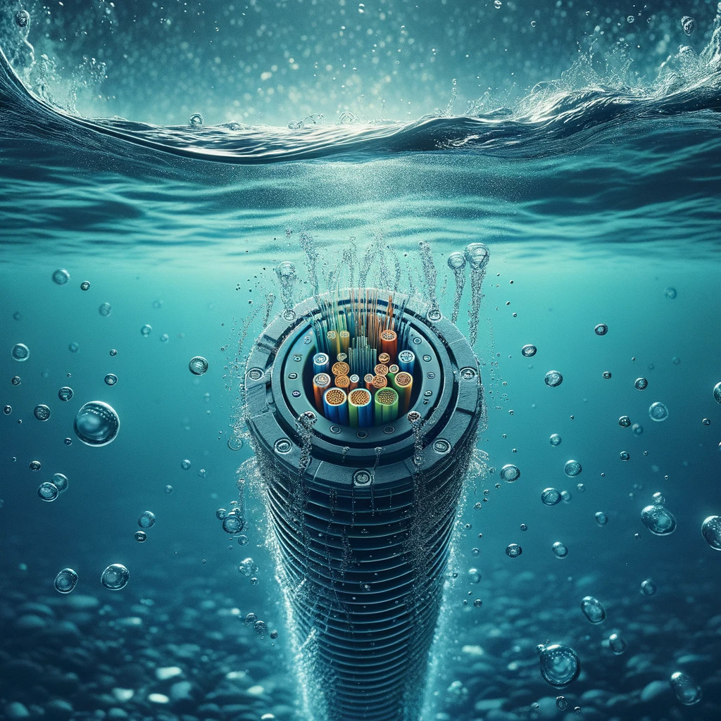 Submersible cable submerged in water